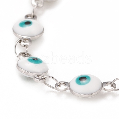 Enamel Oval with Evil Eye Link Chains Bracelet BJEW-P271-04P-02-1