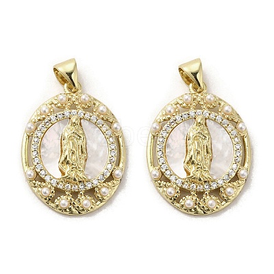 Brass Pave Shell Pendants KK-I708-16J-G-1