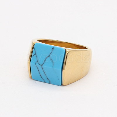Rectangle Synthetic Turquoise Finger Ring LS-FIND-PW0021-08A-G-1
