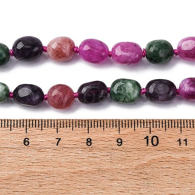 Natural Dyed Malaysia Jade Tumble Stone Nuggets Beaded Long Necklaces for Women NJEW-F340-A08-1