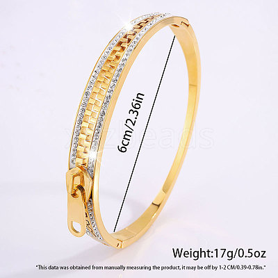 Zipper Shape 304 Stainless Steel and Crystal Rhinestone Cuff Bangles FS-WGD2D65-01-1