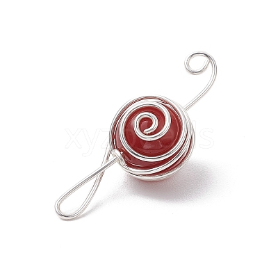 4Pcs 4 Styles Natural Amethyst & Carnelian & Green Aventurine & Rose Quartz Round Copper Wire Wrapped Pendants PALLOY-TA00248-02-1