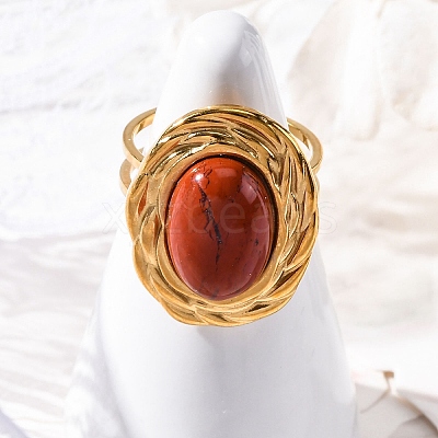 Oval Natural Red Jasper Finger Rings RJEW-M063-01G-08-1