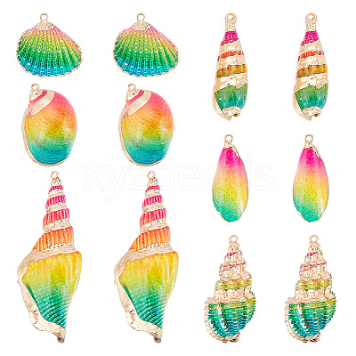 12Pcs 6 Styles Electroplated Natural Mixed Shell Big Pendants SSHEL-GA0001-06-1
