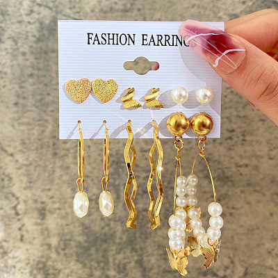 Alloy & Plastic Pearl Earring Sets WG17A46-08-1