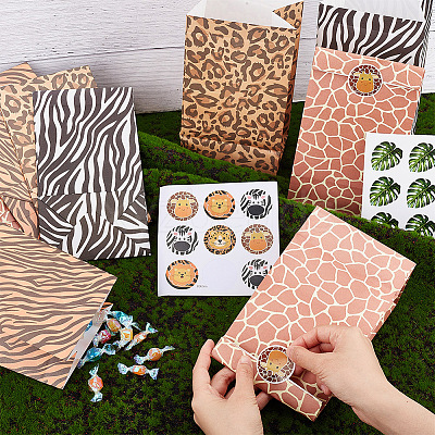 2 Sets 2 Styles Rectangle Animal Skin Print Kraft Paper Bags ABAG-OC0001-03-1