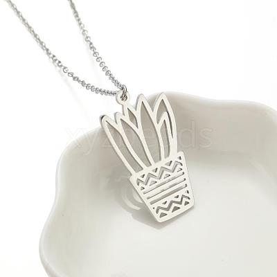 304 Stainless Steel Cutout Potted Plant Pendant Necklaces for Women WGA529A-10-1
