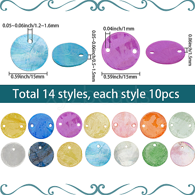 140Pcs 14 Styles Spray Painted Natural Capiz Shell Connector Charms BSHE-SC0001-34-1