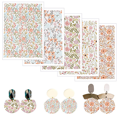 5Pcs 5 Styles Flower Pattern Ceramics Clay Water Transfer Paper AJEW-HY0002-17A-1