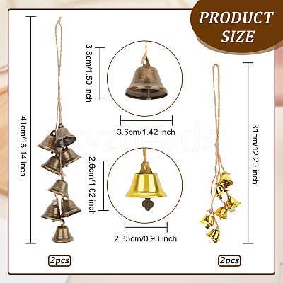 4Pcs 2 Style Iron Bell Pendant Decorations HJEW-OC0001-16-1