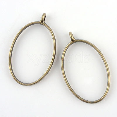 Rack Plating Alloy Oval Open Back Bezel Pendants LS-PALLOY-S047-26F-FF-1