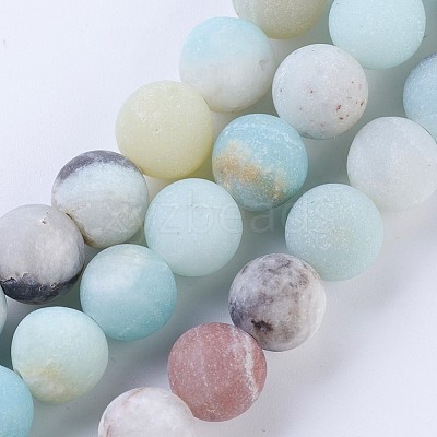 Frosted Natural Amazonite Round Bead Strands G-E334-8mm-09-1