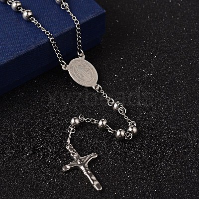 Non-Tarnish Crucifix Cross Stainless Steel Rosary Bead Necklaces LS-NJEW-O096-27-1