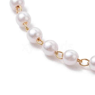 Handmade Brass & Round ABS Plastic Imitation Pearl Link Chain Slider Bracelet Making AJEW-JB01327-1