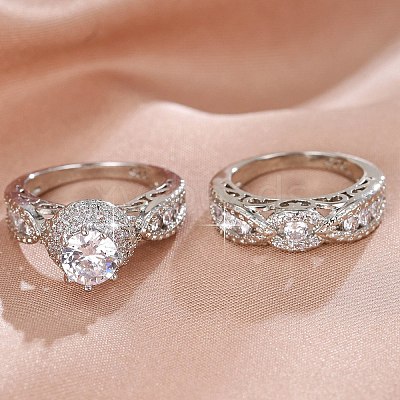 Brass Micro Pave Cubic Zirconia Finger Rings FS-WG54D45-02-1