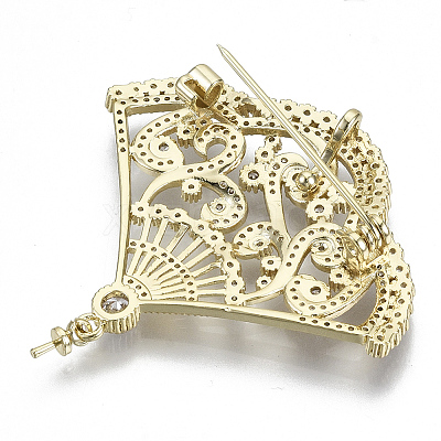 Brass Micro Pave Clear Cubic Zirconia Brooch Findings KK-N232-75-NF-1