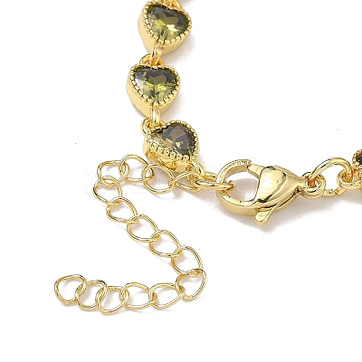 Heart Brass Pave Cubic Zirconia Link Chain Bracelets for Women BJEW-P385-07G-03-1