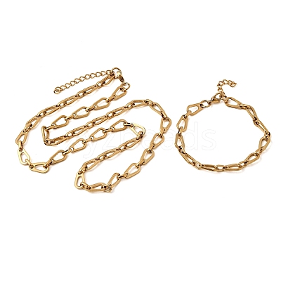 304 Stainless Steel Teardrop Link Chain Bracelet & Necklace Jewelry Sets SJEW-L199-18G-1