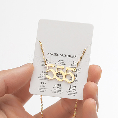 201 Stainless Steel Angel Number Pendant Necklaces for Women FS-WG21275-09-1