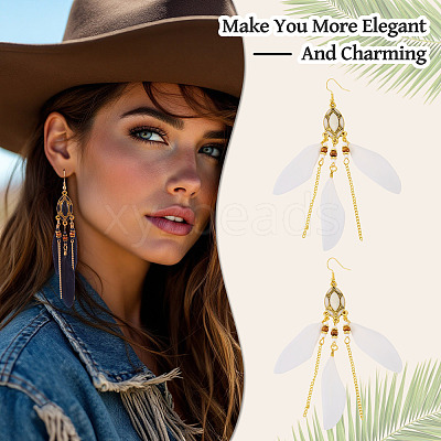 2Pairs 2 Colors Feather Chandelier Earrings EJEW-TA0001-81B-1