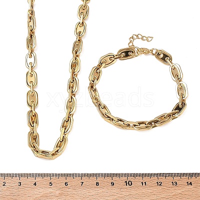304 Stainless Steel Oval Link Chain Necklaces Bracelets Sets SJEW-D091-08G-1