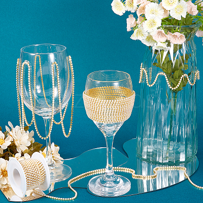 Plastic Pearl Bead Cup Chains CH-WH0013-01A-G-1