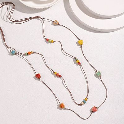 Bohemian Handmade Colorful Porcelain Beaded Waxed Cord Long Necklaces for Women FS-WGF474B-07-1