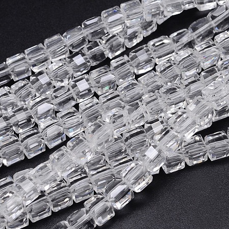 Faceted Cube Transparent Glass Beads Strands EGLA-E041-5mm-D01-1