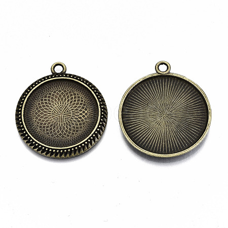 Tibetan Style Alloy Flat Round Cabochon Connector Settings TIBE-Q038-018A-AB-NR-1