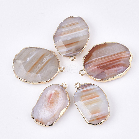 Electroplate Natural Banded Agate Pendants G-S344-84-1