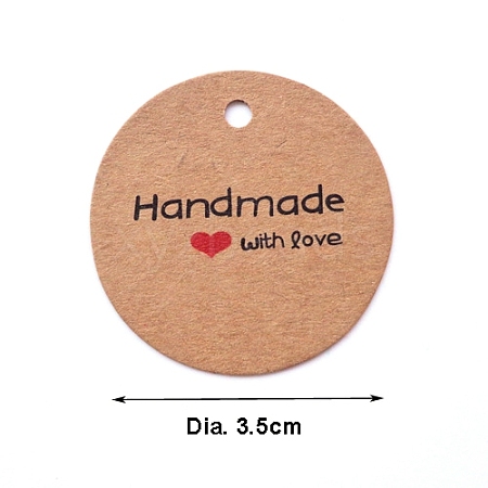 100Pcs Round Kraft Paper Gift Tags with Word Handmade PW-WG38291-04-1