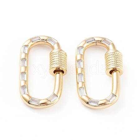 Brass Micro Pave Cubic Zirconia Screw Carabiner Lock Charms X-ZIRC-L093-58A-G-1