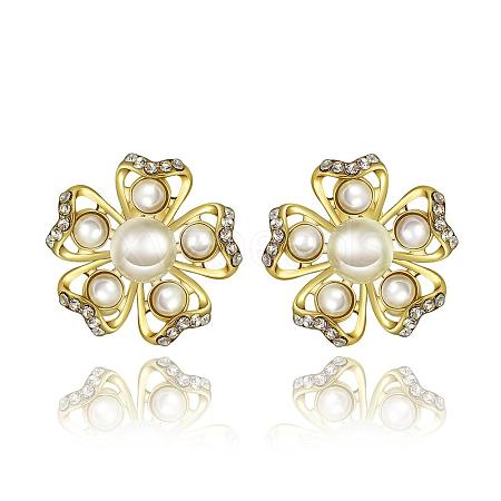 Pretty Flower Tin Alloy Rhinestone Imitation Pearl Stud Earrings BB08813-G-1