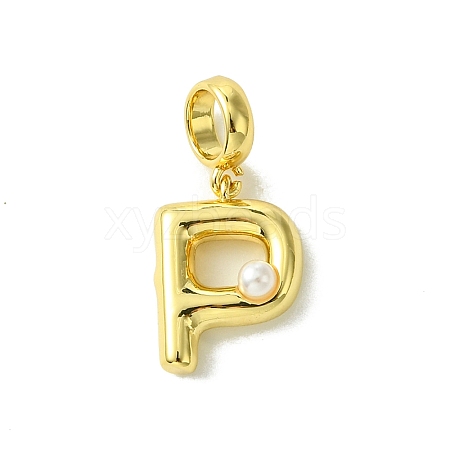 Rack Plating Brass with ABS Plastic Pearl European Dangle Charms KK-G501-02P-G-1