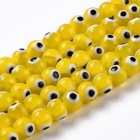 Handmade Evil Eye Lampwork Round Bead Strands LAMP-L055-8mm-01-1