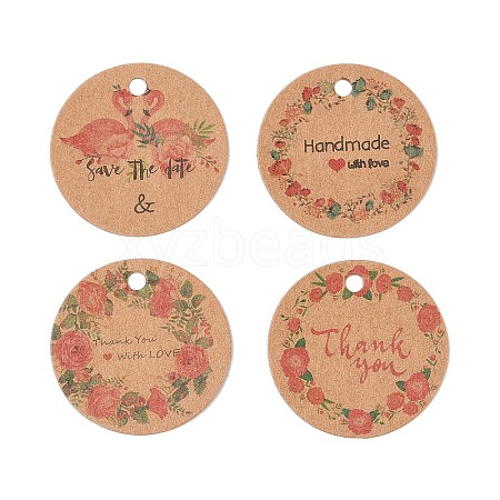 100Pcs Kraft Paper Flower Printed Gift Tags CDIS-H007-02-1