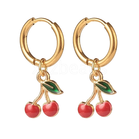 Alloy Enamel Cherry Dangle Hoop Earrings EJEW-JE04833-1