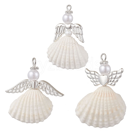 3Pcs 3 Styles Natural Shell Angel Pendants PALLOY-JF02833-1