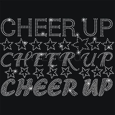 Inspiring Word Cheer Up Glass Hotfix Rhinestone DIY-WH0303-035-1