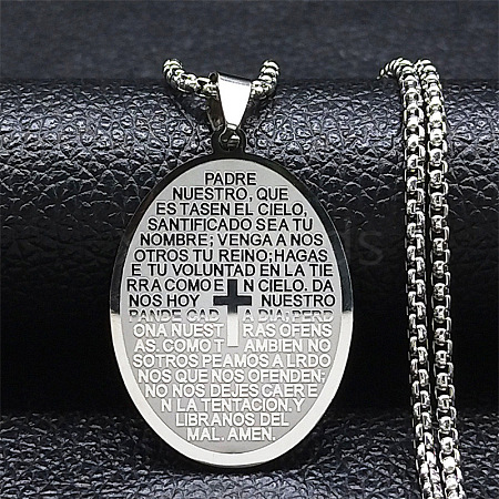 Stainless Steel Oval Cross Pendant Necklace for Women and Men PT0502-2-1