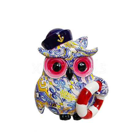 Resin Pirate Owl Figurine Statue for Home Office Desktop Ornament PW-WGE0F0E-01-1