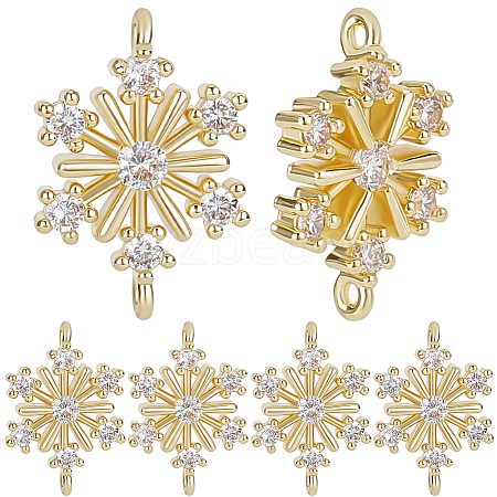 10Pcs Brass Micro Pave Clear Cubic Zirconia Connector Charms ZIRC-BBC0002-86C-1