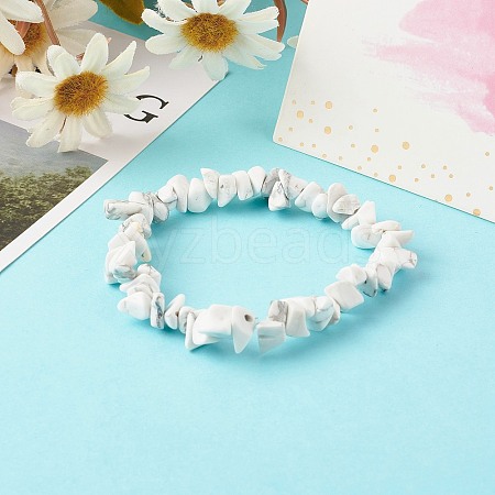 Synthetic White Howlite Chip Bead Stretch Bracelets for Children BJEW-JB06388-07-1