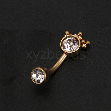 316L Surgical Stainless Steel Clear Cubic Zirconia Flat Round Curved Barbell Belly Rings WG64C82-01-1