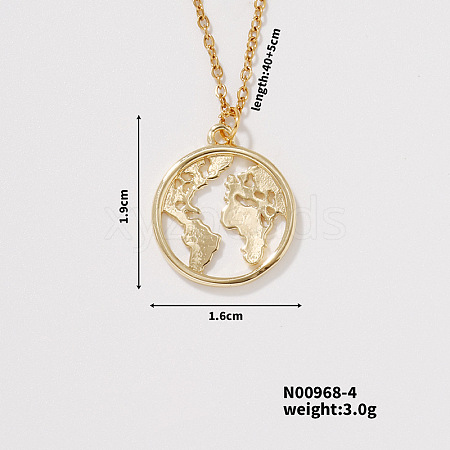 Minimalist Brass Flat Round with Map Pendant Necklace for Women US8685-3-1