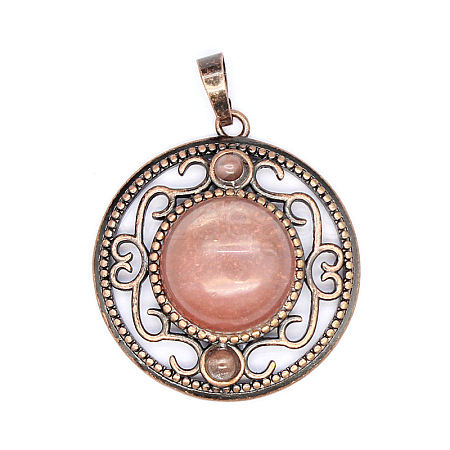 Retro Hollow Synthetic Cherry Quartz Glass Pendants PW-WG205B0-20-1