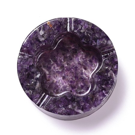 Resin with Natural Amethyst Chip Stones Ashtray DJEW-F015-05B-1