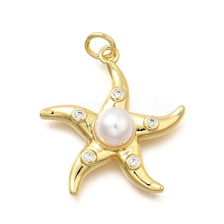 Brass & ABS Plastic Imitation Pearl Pendants KK-S508-01G-1