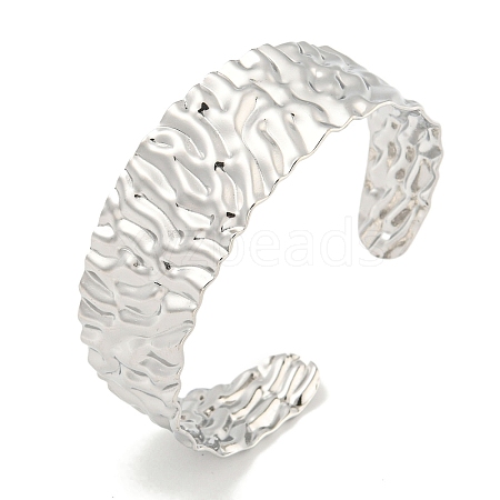 Non-Tarnish Textured 304 Stainless Steel Cuff Bangles for Women BJEW-P331-01P-1