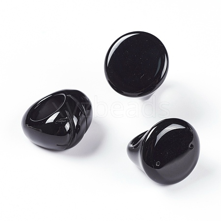 Natural Black Agate Finger Rings RJEW-O039-04-1